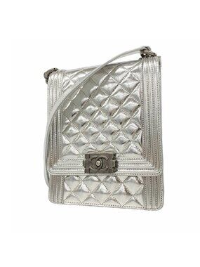 Chanel Shoulder Bag Boy Lambskin Silver